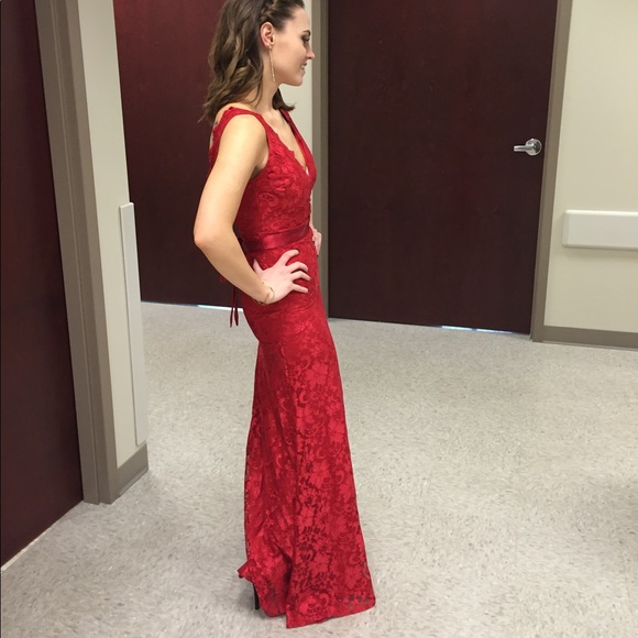 Floor length Red Lace Gown from Windsor - Picture 13 of 15